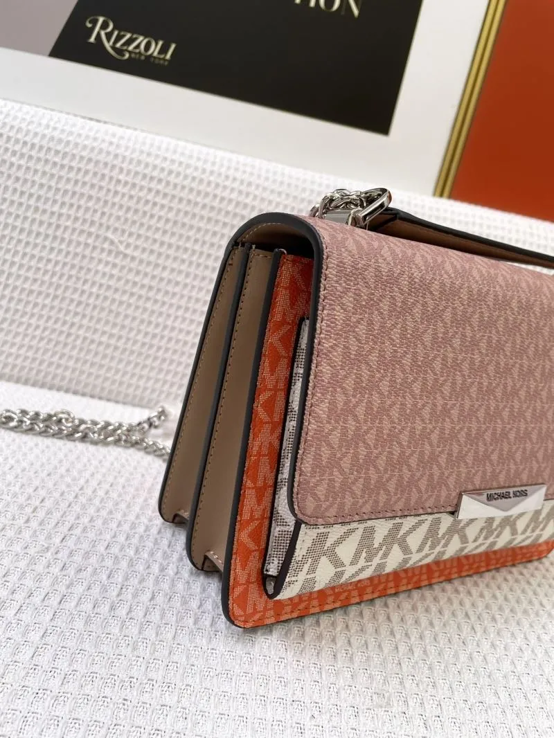 Michael Kors J5522 Monogram Chain Crossbody Bag Pink Orange 23cm - Image 6