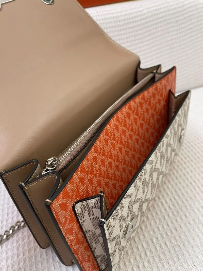 Michael Kors J5522 Monogram Chain Crossbody Bag Pink Orange 23cm - Image 8