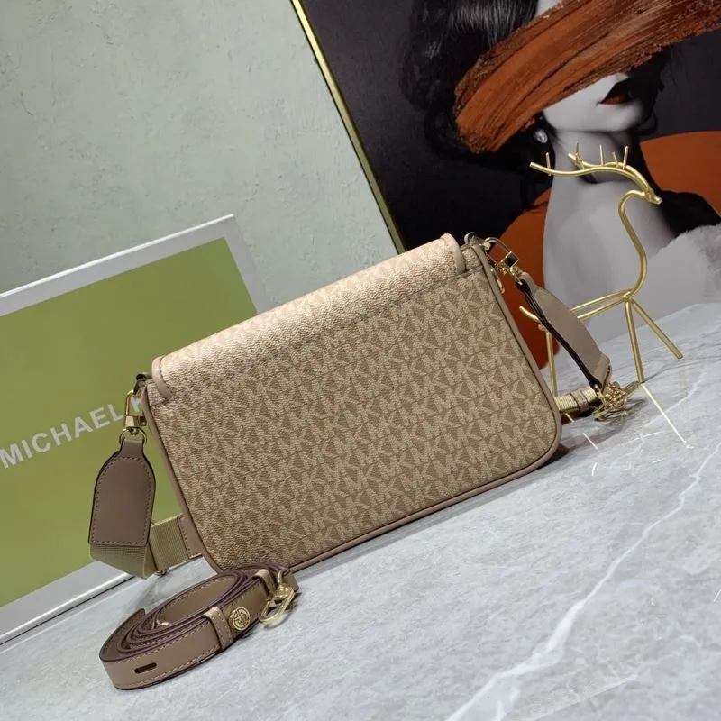 Michael Kors Beige Monogram Crossbody Satchel Bag 24x16x9cm - Image 3