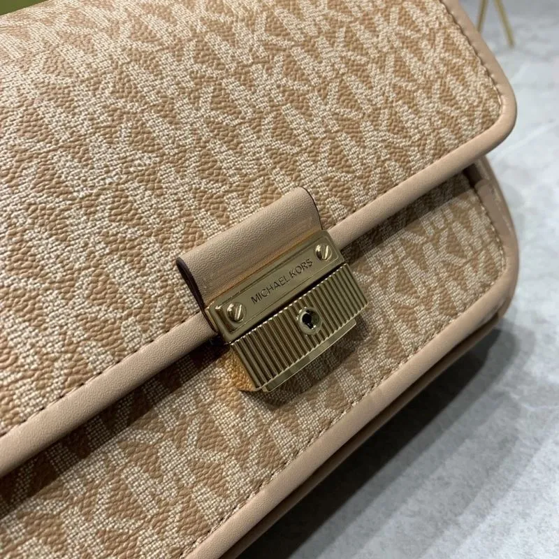 Michael Kors Beige Monogram Crossbody Satchel Bag 24x16x9cm - Image 4