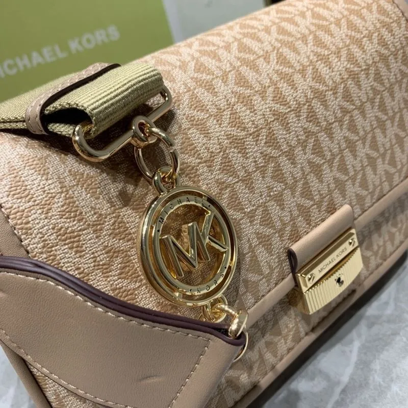Michael Kors Beige Monogram Crossbody Satchel Bag 24x16x9cm - Image 5