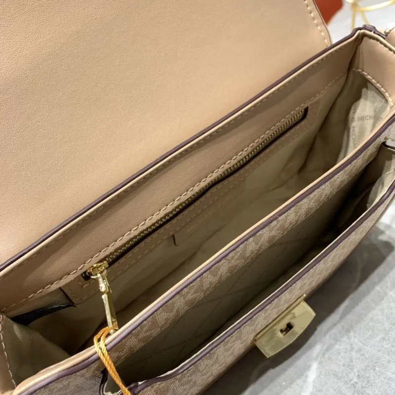 Michael Kors Beige Monogram Crossbody Satchel Bag 24x16x9cm - Image 8