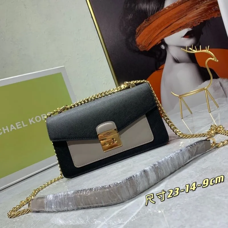 Michael Kors Black Beige Chain Satchel Bag 121