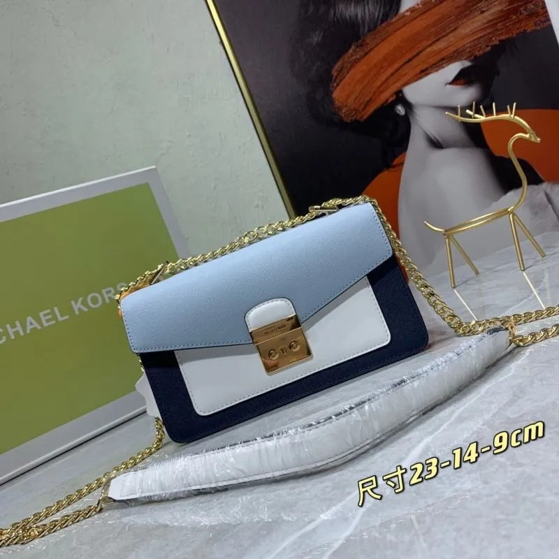 Michael Kors Light Blue Navy White Satchel Crossbody Bag