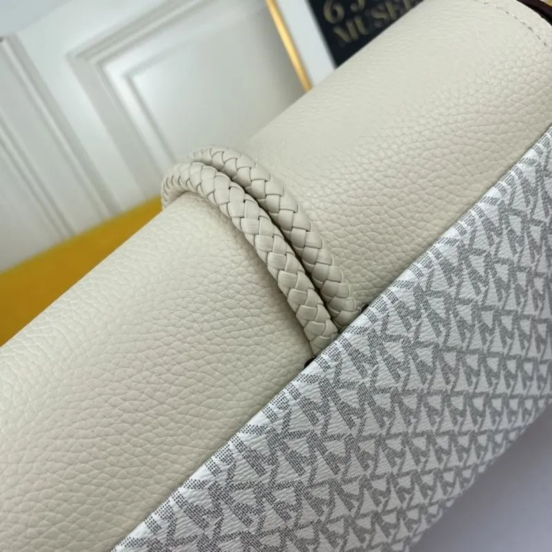 MK Cream Monogram Satchel Crossbody Bag 132 - Image 7
