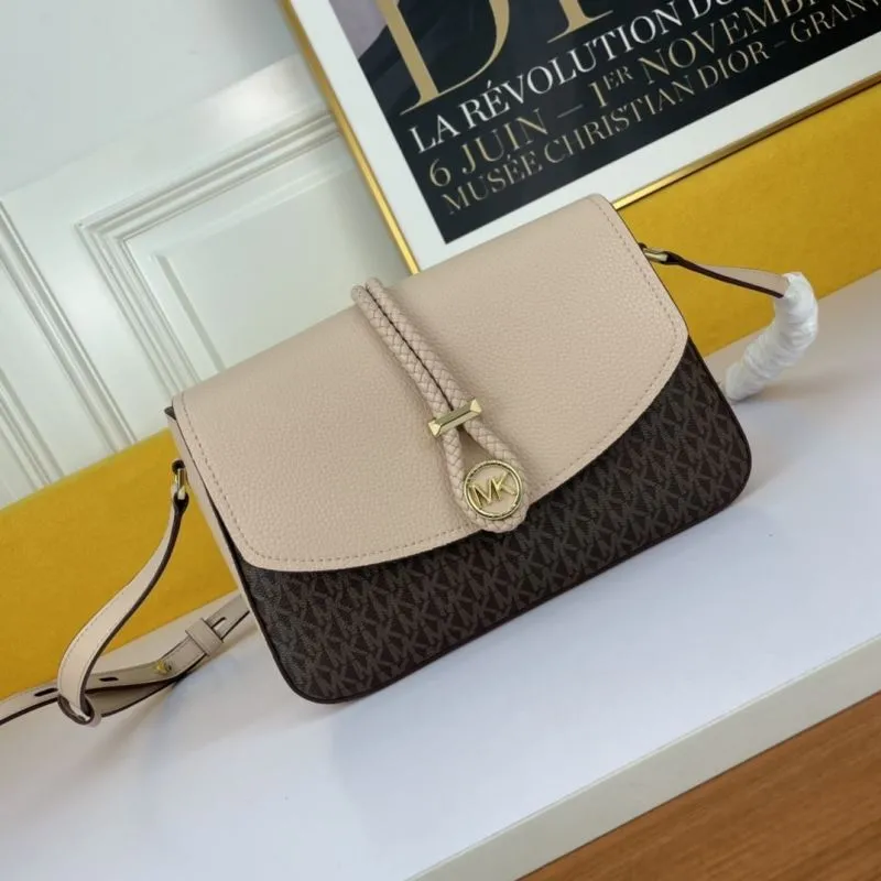 MK Beige Brown Monogram Satchel Bag 133