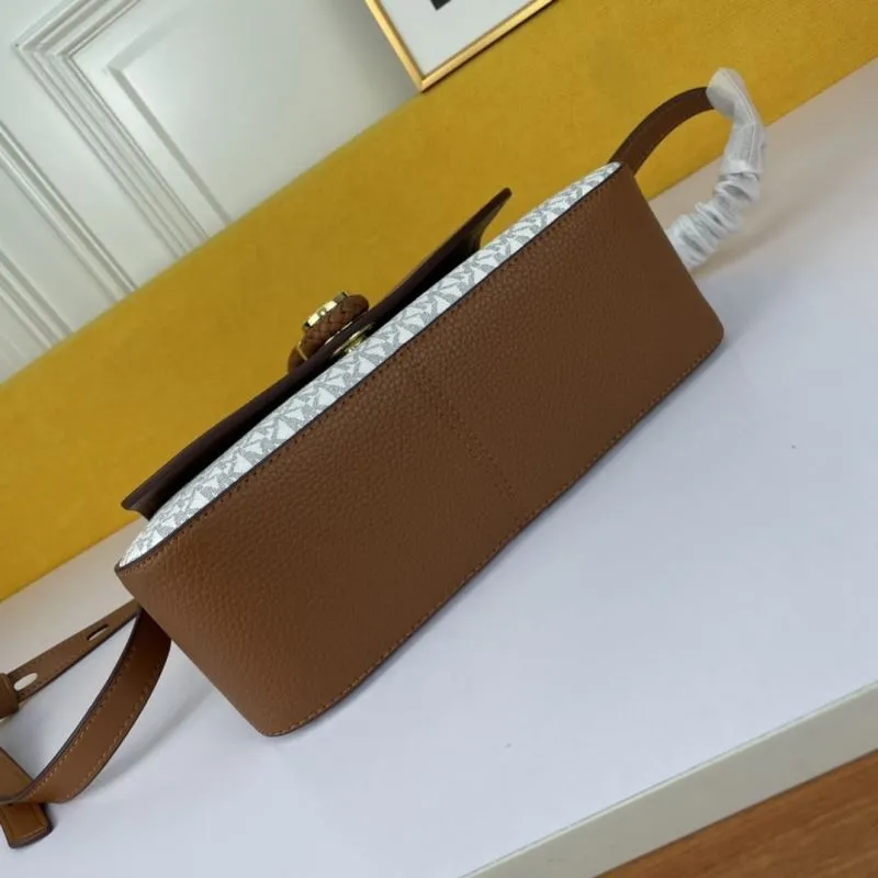 Alternative view of Michael Kors MK Brown White Monogram Satchel Crossbody Bag 135
