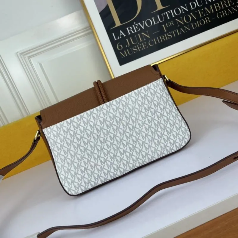 Michael Kors MK Brown White Monogram Satchel Crossbody Bag 135 - Image 4