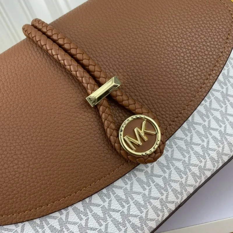 Michael Kors MK Brown White Monogram Satchel Crossbody Bag 135 - Image 5