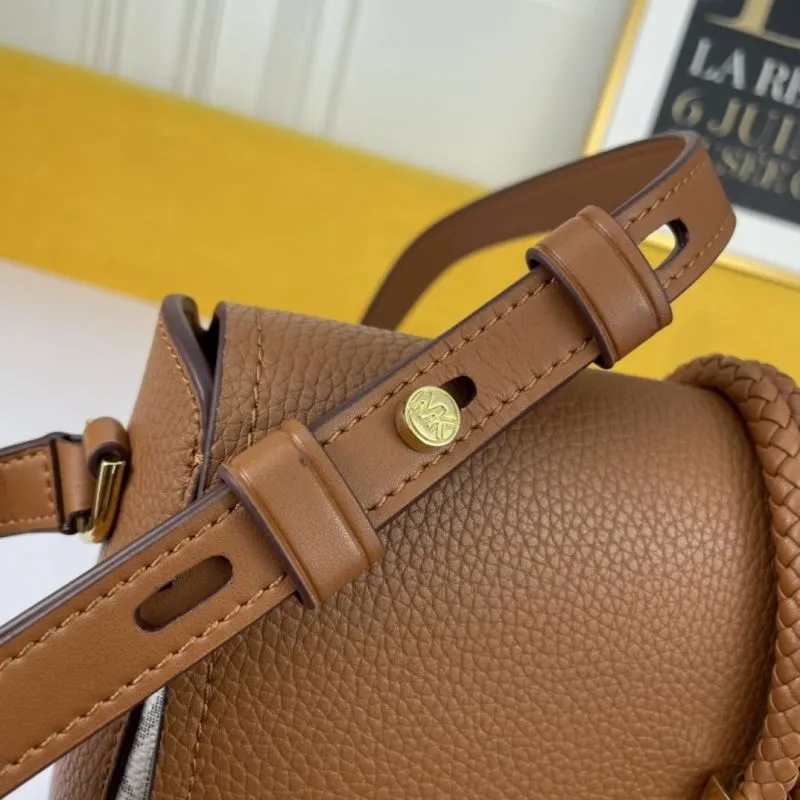 Michael Kors MK Brown White Monogram Satchel Crossbody Bag 135 - Image 6
