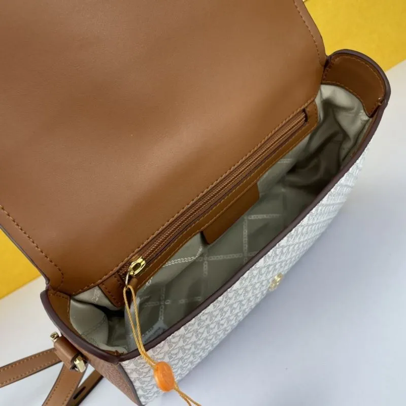 Michael Kors MK Brown White Monogram Satchel Crossbody Bag 135 - Image 7