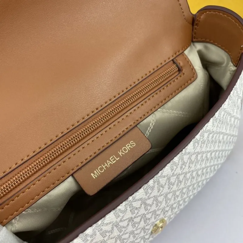 Michael Kors MK Brown White Monogram Satchel Crossbody Bag 135 - Image 8