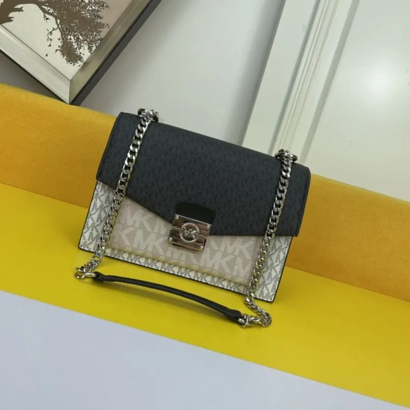MK Monogram Two-Tone Chain Satchel Crossbody Bag