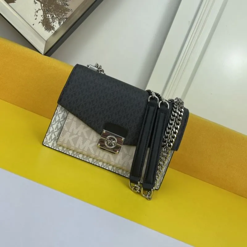 MK Monogram Two-Tone Chain Satchel Crossbody Bag - Image 4
