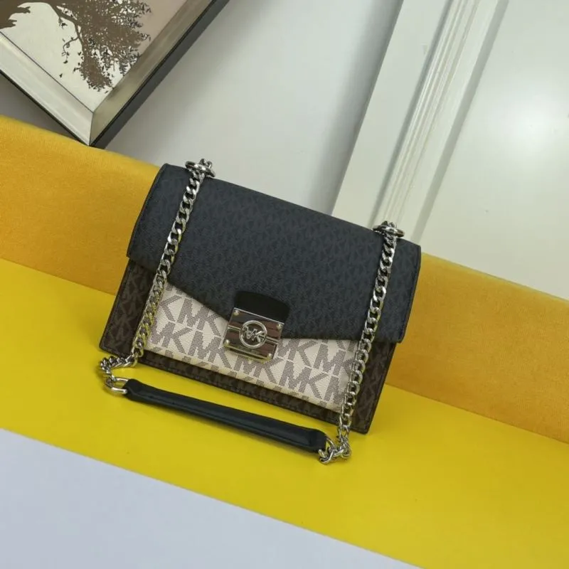 MK Black Beige Monogram Satchel Crossbody Bag