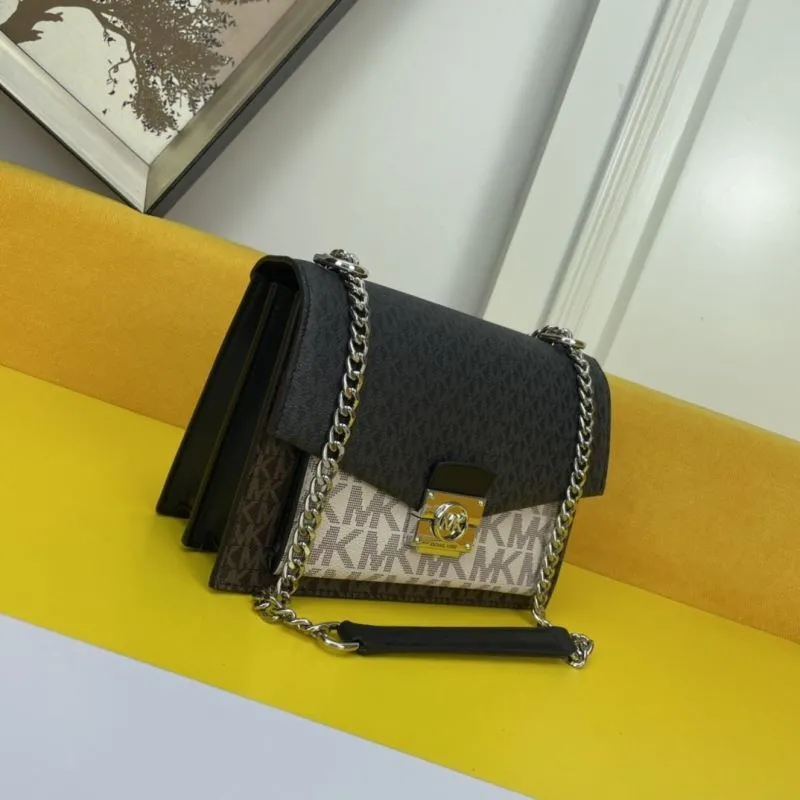 Alternative view of MK Black Beige Monogram Satchel Crossbody Bag