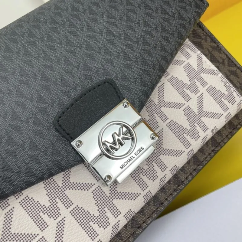 MK Black Beige Monogram Satchel Crossbody Bag - Image 6
