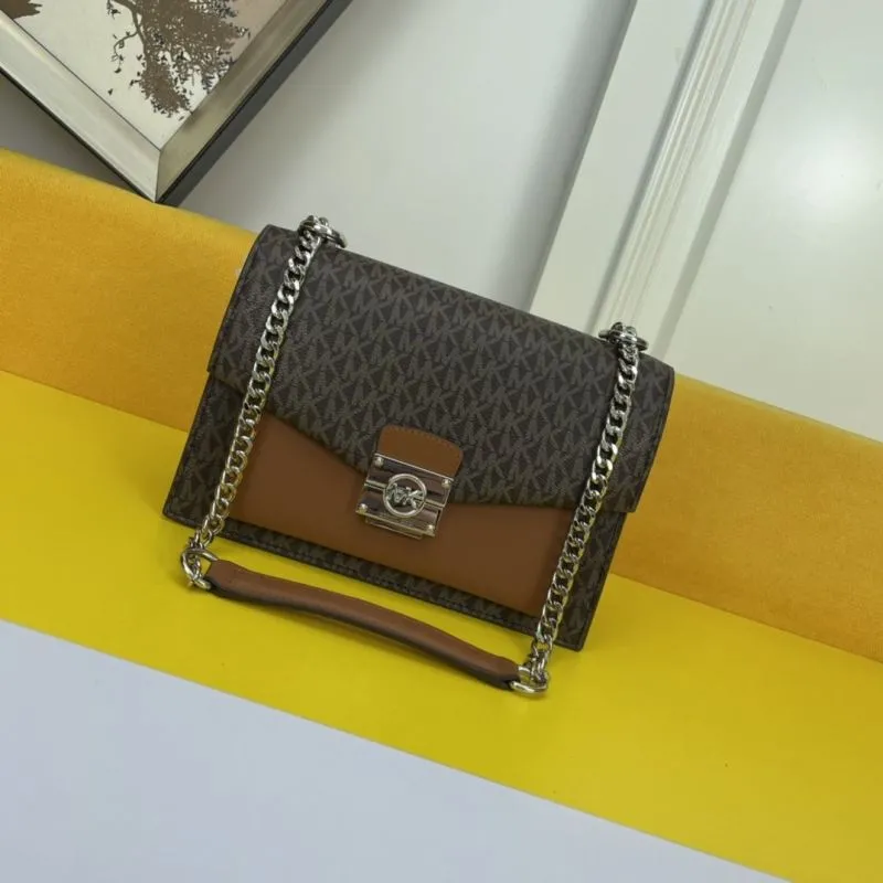 MK 140 Brown Monogram Chain Satchel Bag