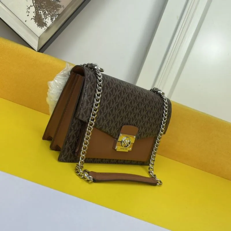 Alternative view of MK 140 Brown Monogram Chain Satchel Bag