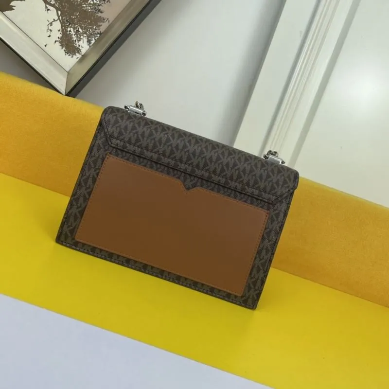 MK 140 Brown Monogram Chain Satchel Bag - Image 3