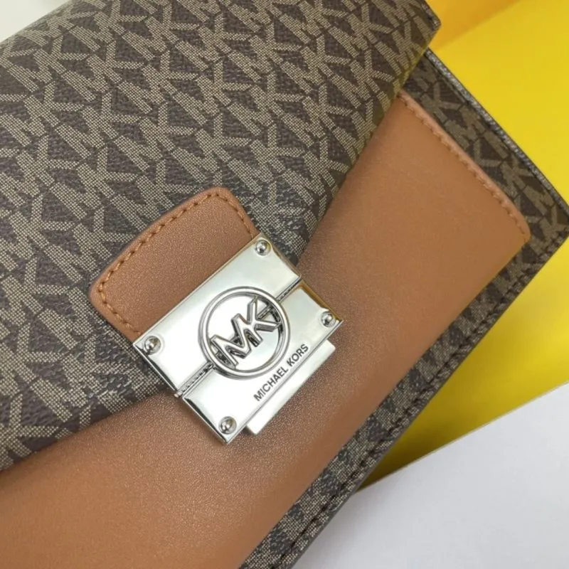 MK 140 Brown Monogram Chain Satchel Bag - Image 6
