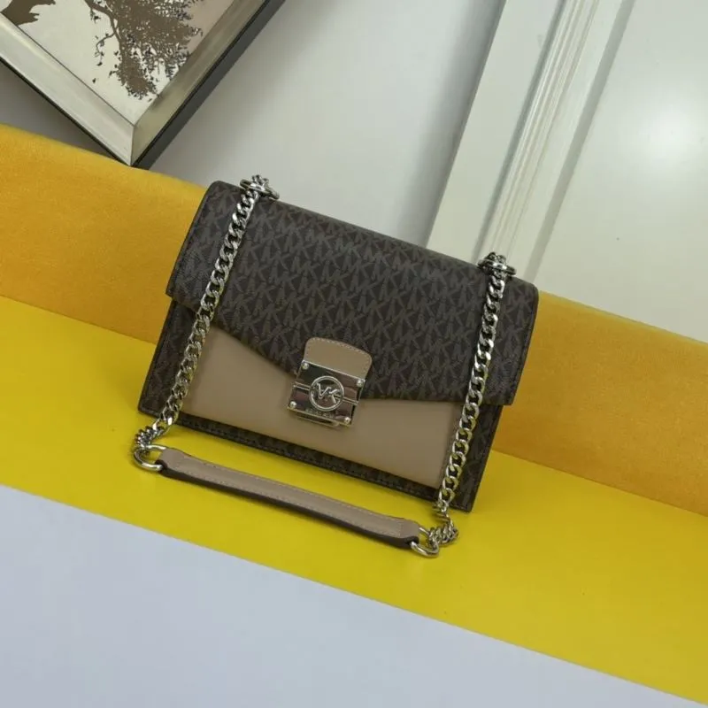 Michael Kors Monogram Crossbody Satchel Bag Brown Beige 141
