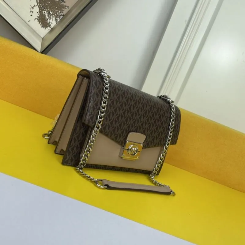 Alternative view of Michael Kors Monogram Crossbody Satchel Bag Brown Beige 141