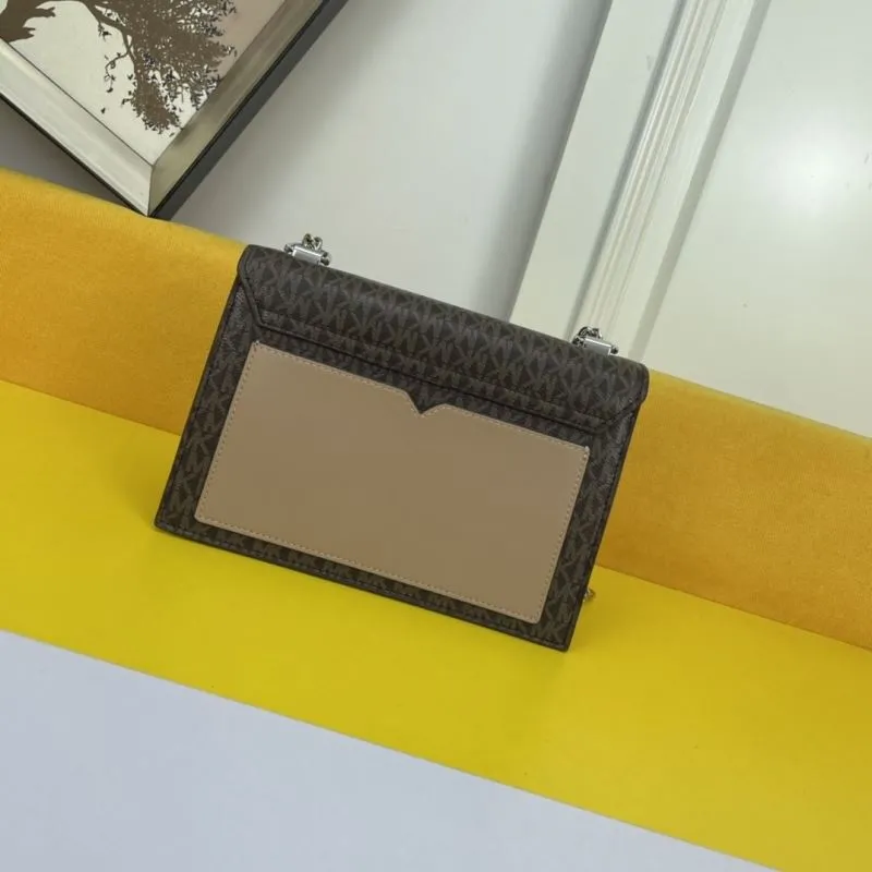 Michael Kors Monogram Crossbody Satchel Bag Brown Beige 141 - Image 3