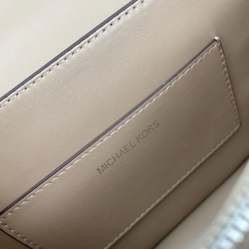 Michael Kors Monogram Crossbody Satchel Bag Brown Beige 141 - Image 8
