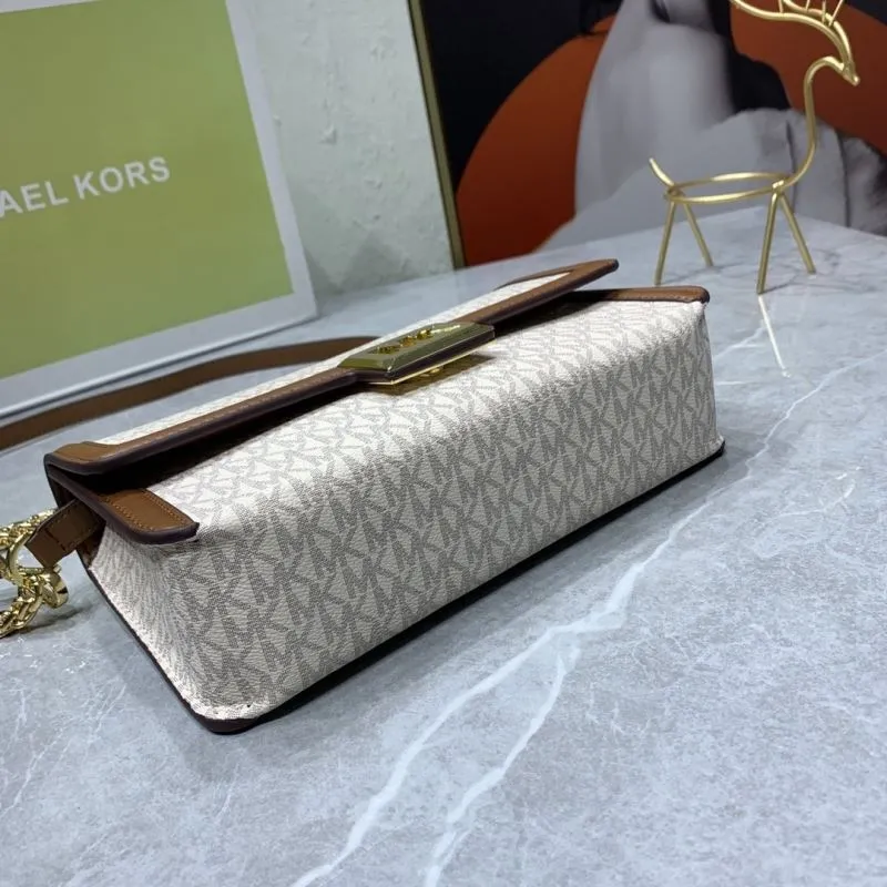 Michael Kors Beige Brown Monogram Crossbody Satchel Bag - Image 6
