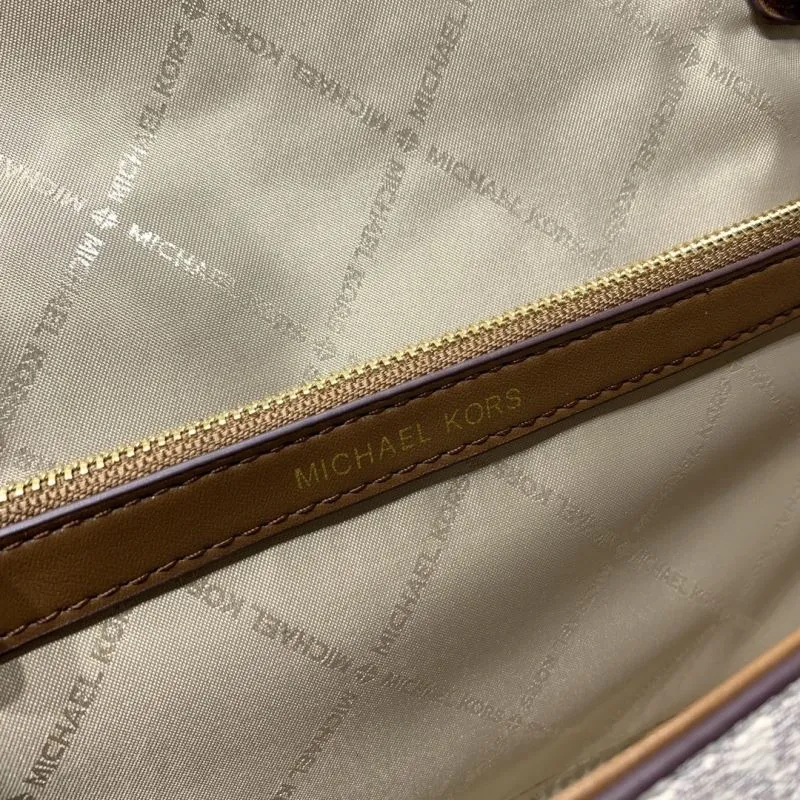 Michael Kors Beige Brown Monogram Crossbody Satchel Bag - Image 8