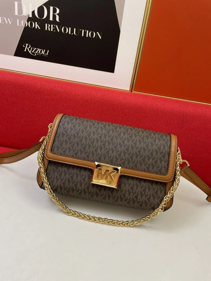 MK Monogram Brown Crossbody Satchel Bag