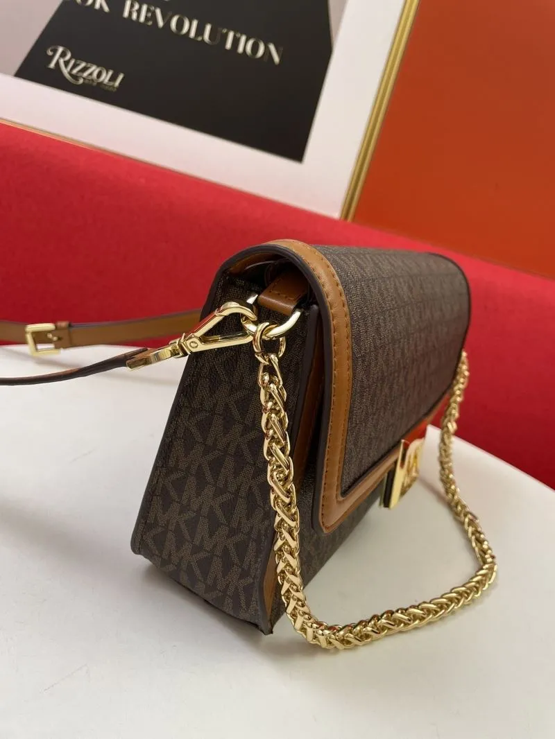 MK Monogram Brown Crossbody Satchel Bag - Image 5