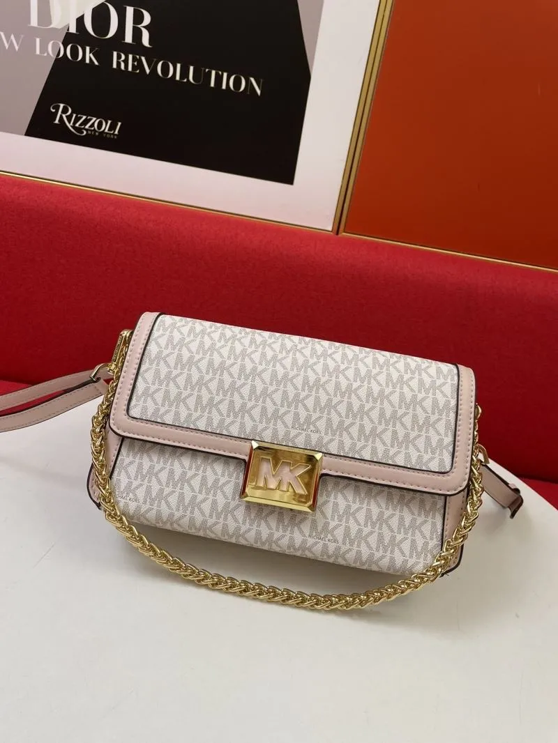 Michael Kors MK Monogram Crossbody Satchel Bag Light Pink White 166
