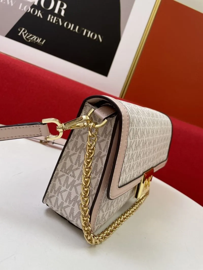 Michael Kors MK Monogram Crossbody Satchel Bag Light Pink White 166 - Image 5