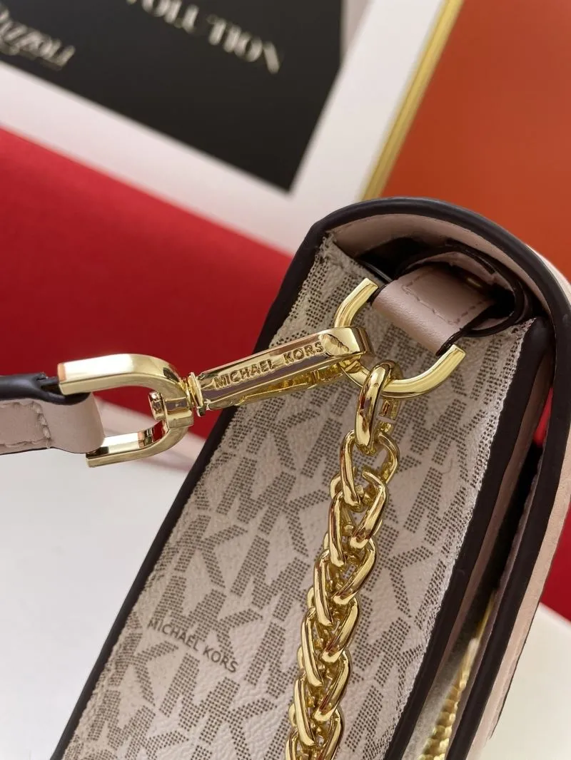Michael Kors MK Monogram Crossbody Satchel Bag Light Pink White 166 - Image 6