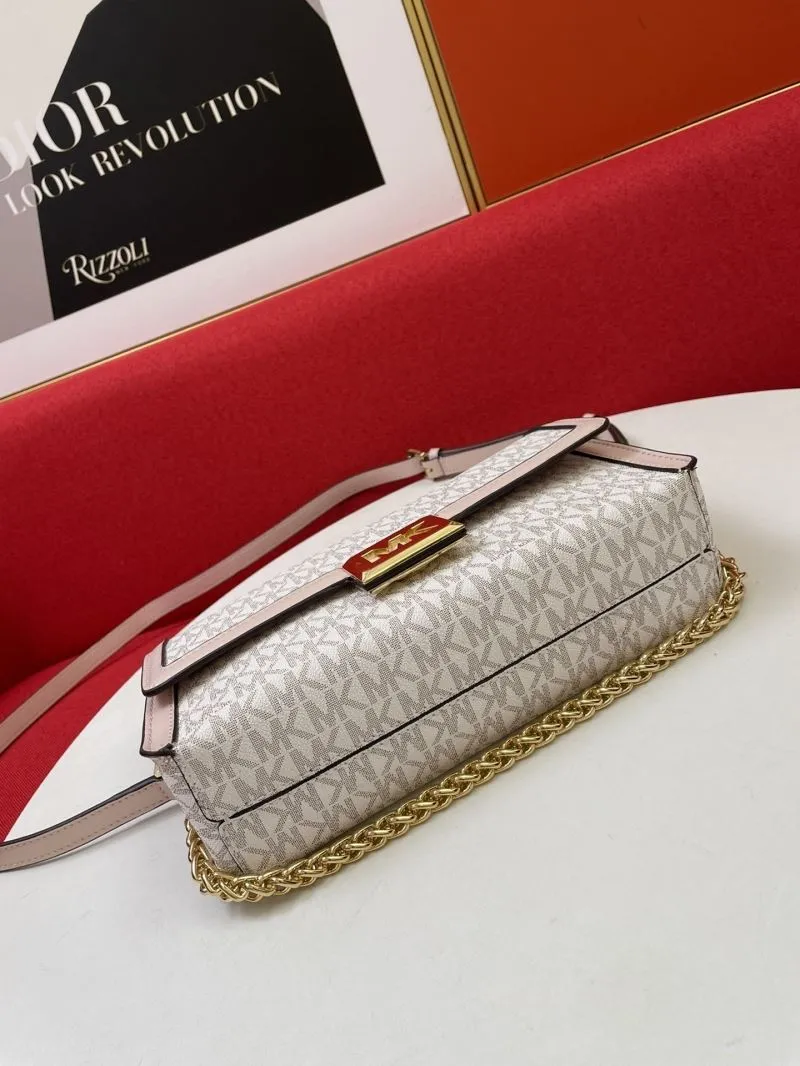 Michael Kors MK Monogram Crossbody Satchel Bag Light Pink White 166 - Image 7