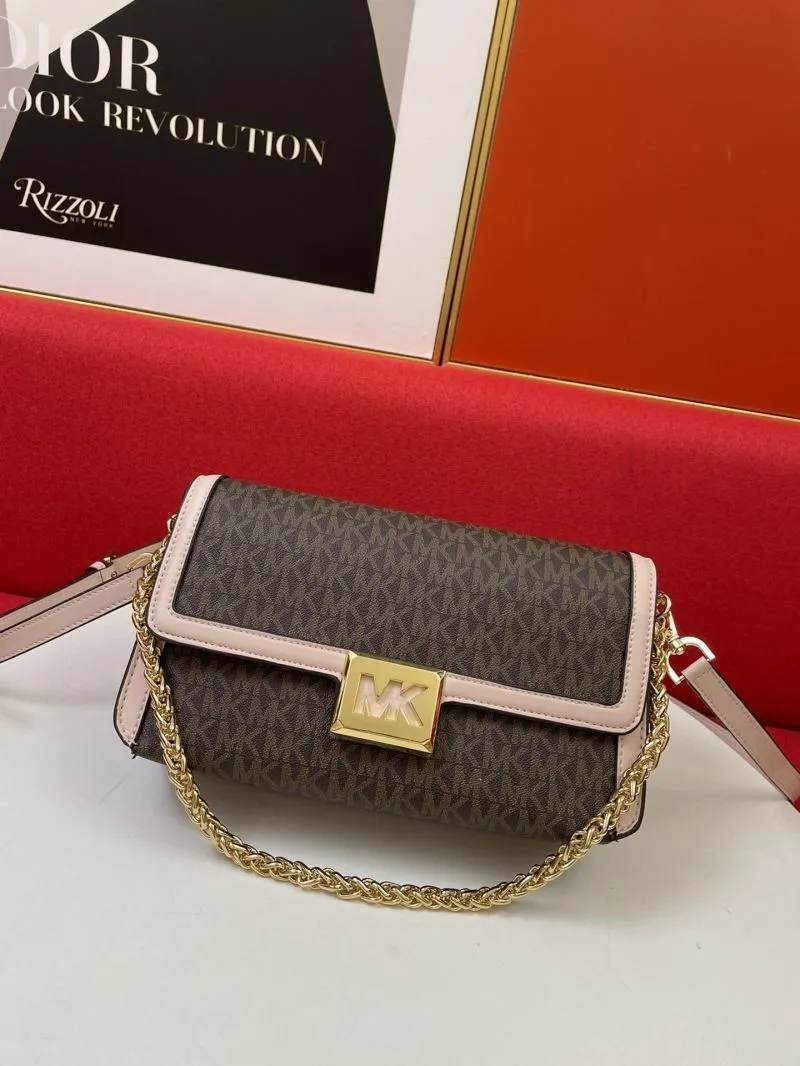 MK Brown Pink Trim Satchel Crossbody Bag 167