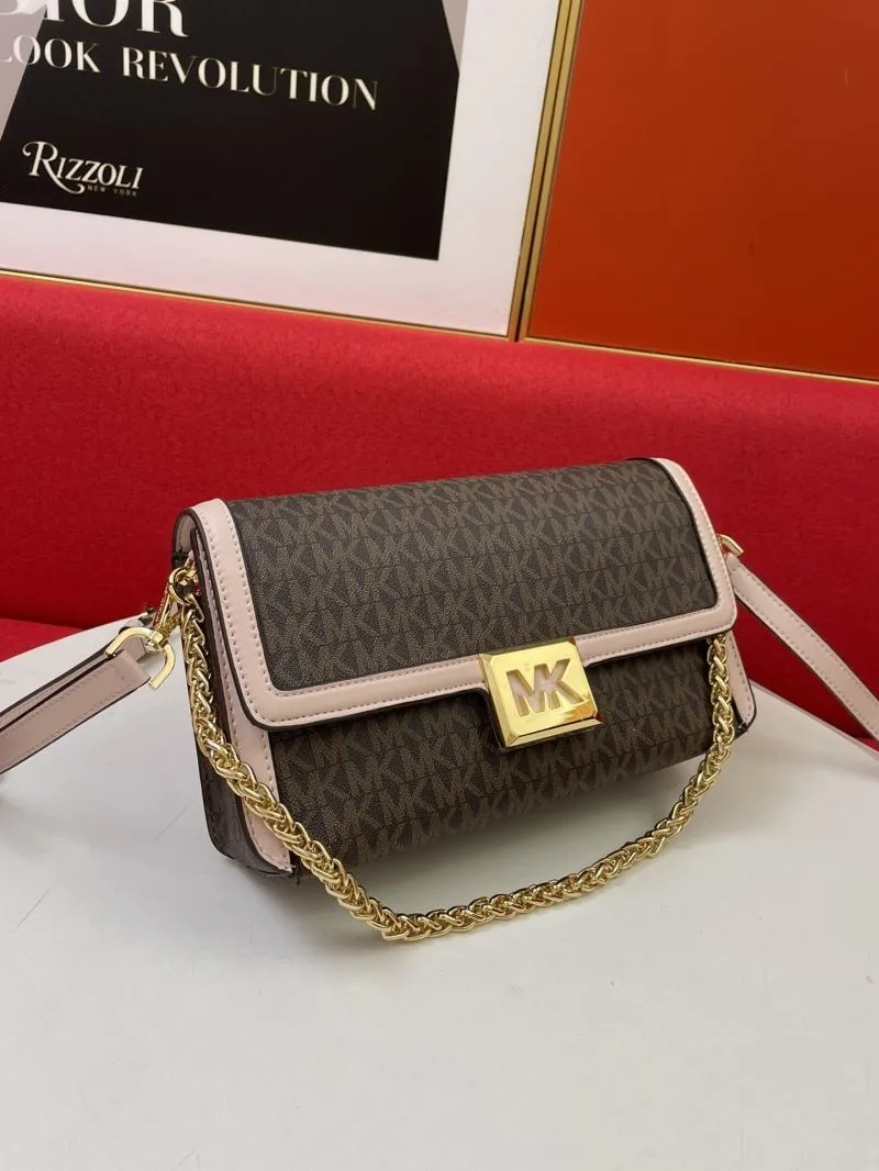 Alternative view of MK Brown Pink Trim Satchel Crossbody Bag 167