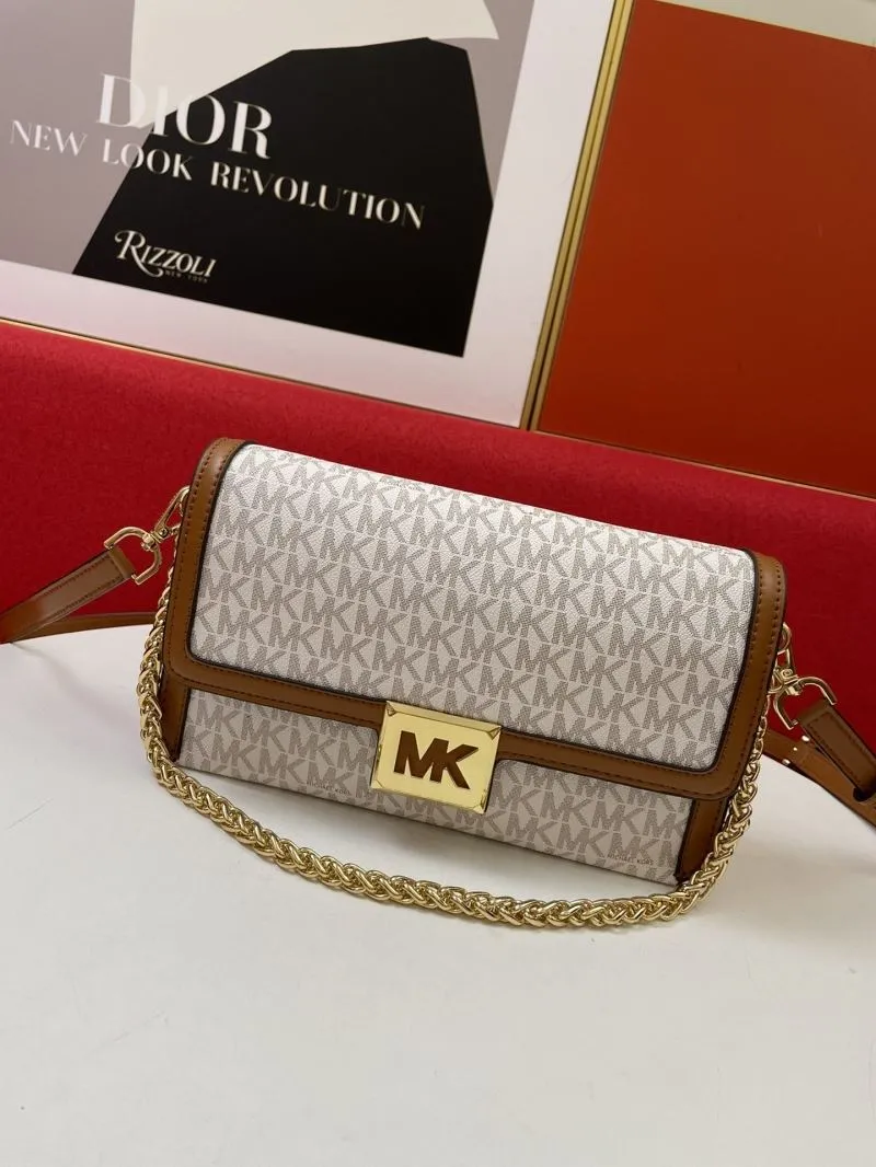Michael Kors White Brown Monogram Satchel Crossbody Bag