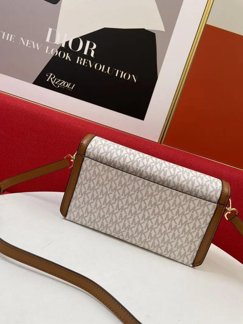 Michael Kors White Brown Monogram Satchel Crossbody Bag - Image 3