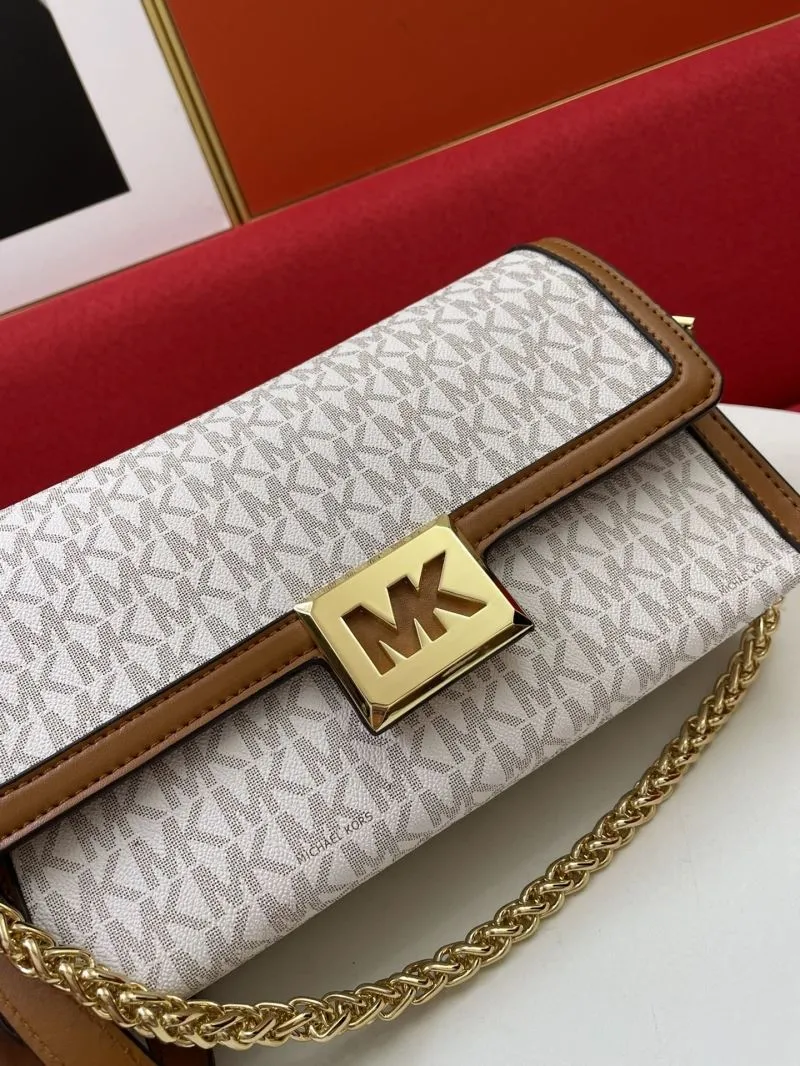 Michael Kors White Brown Monogram Satchel Crossbody Bag - Image 4