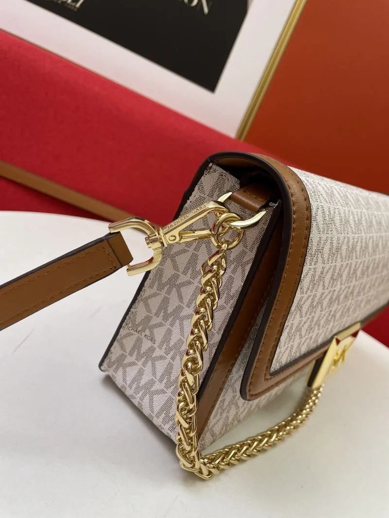 Michael Kors White Brown Monogram Satchel Crossbody Bag - Image 5
