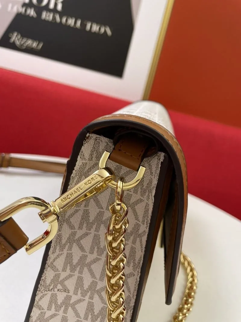Michael Kors White Brown Monogram Satchel Crossbody Bag - Image 6
