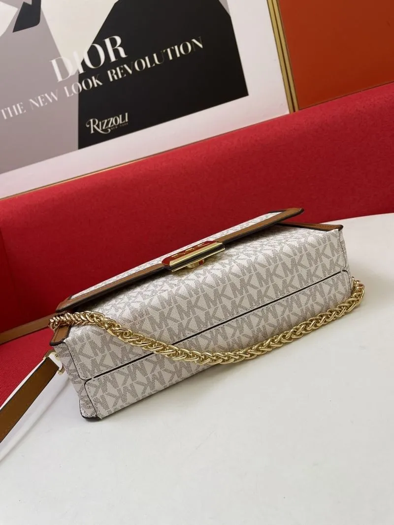 Michael Kors White Brown Monogram Satchel Crossbody Bag - Image 7