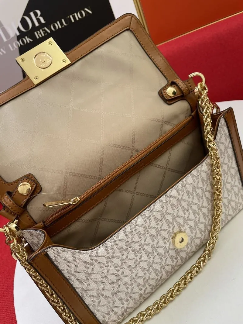 Michael Kors White Brown Monogram Satchel Crossbody Bag - Image 8