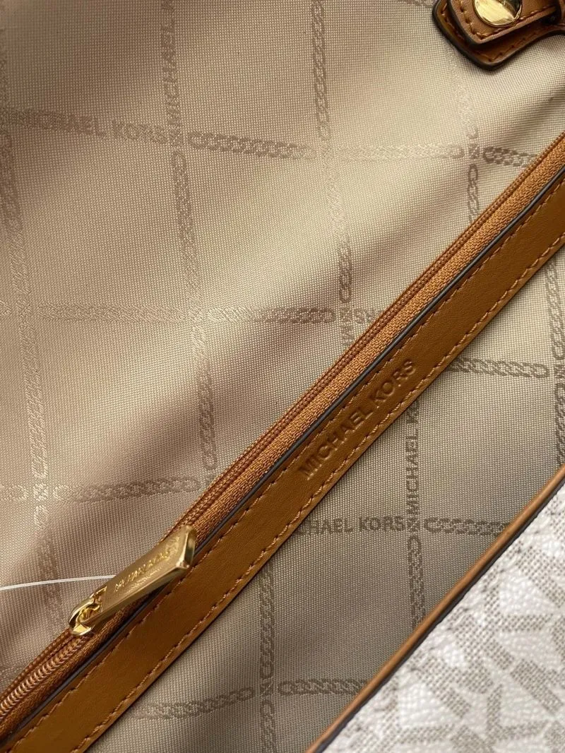 Michael Kors White Brown Monogram Satchel Crossbody Bag - Image 9