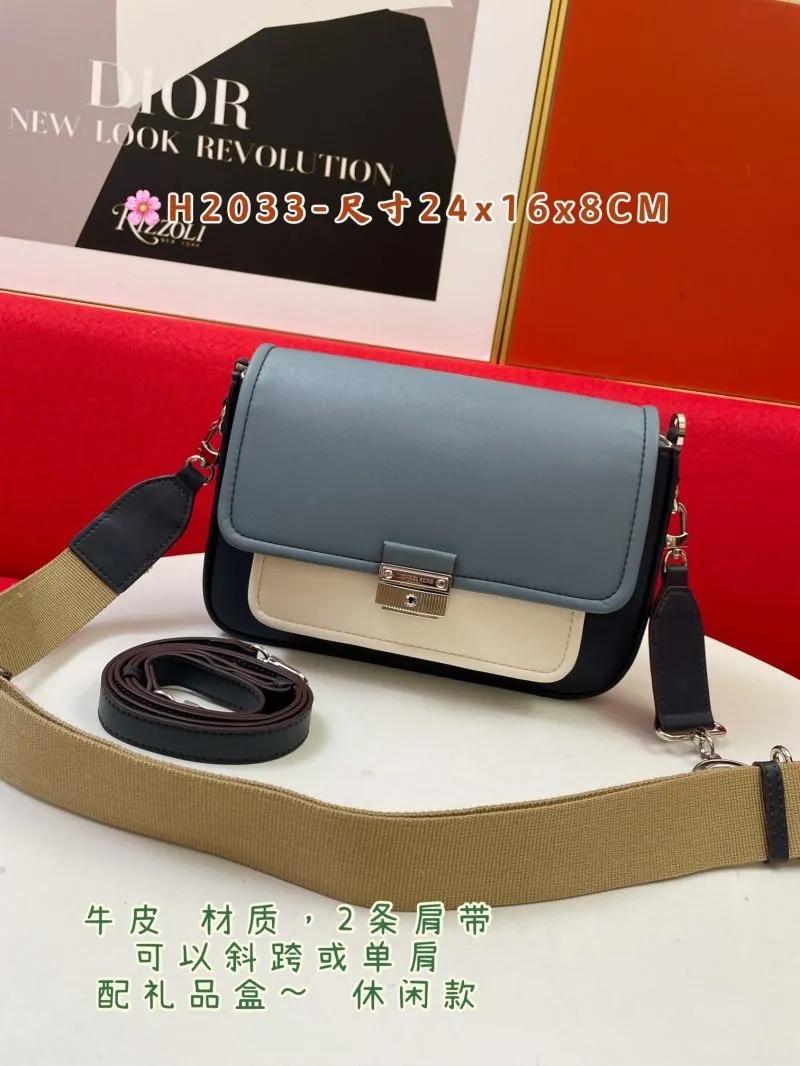 MK H2033 Leather Crossbody Satchel Bag Blue White Black