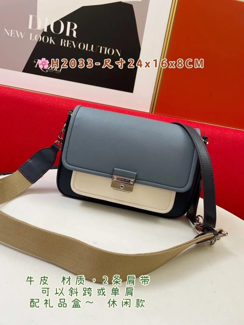 MK H2033 Leather Crossbody Satchel Bag Blue White Black - Image 3