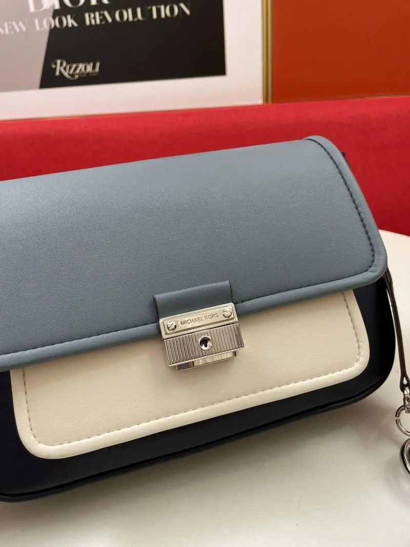 MK H2033 Leather Crossbody Satchel Bag Blue White Black - Image 4